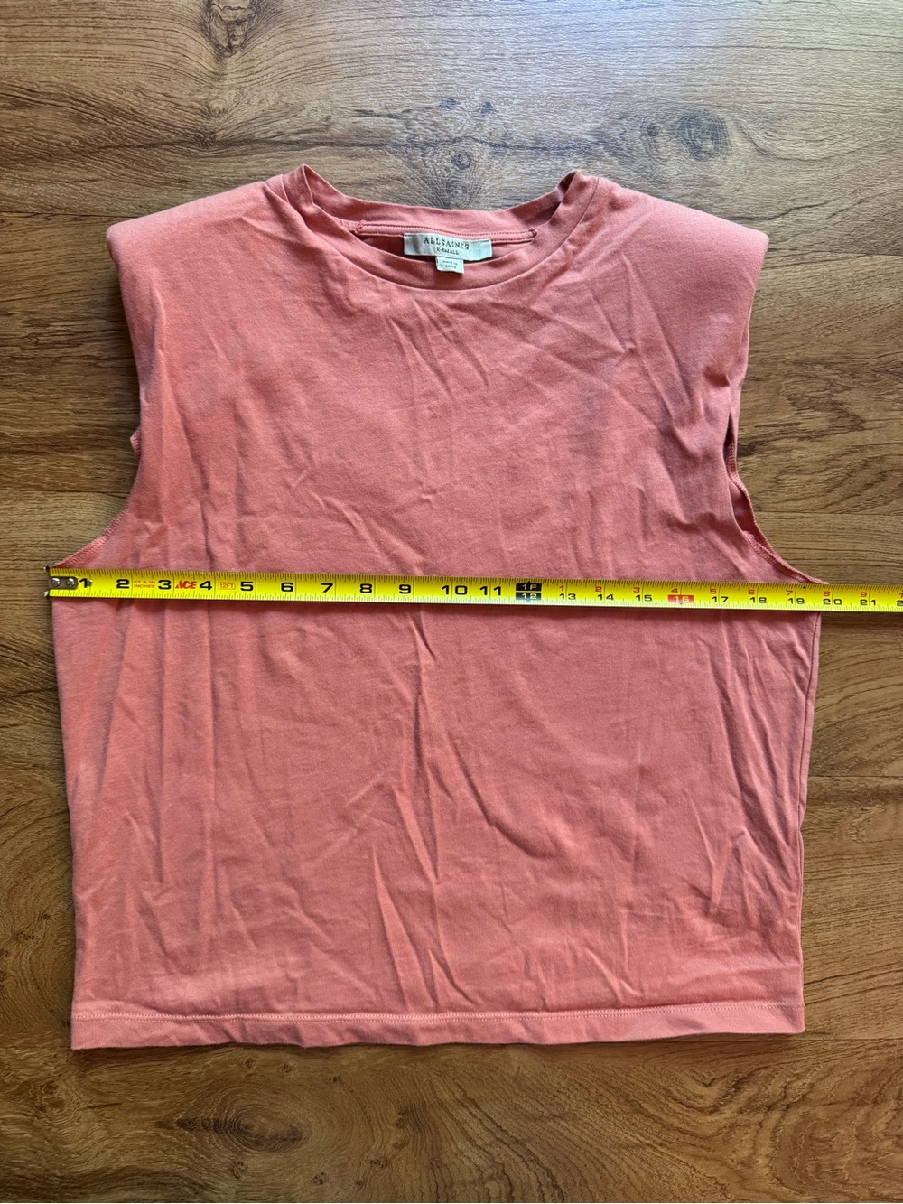 All Saints Coral Pink Sleeveless Shoulder Pad Muscle Tee